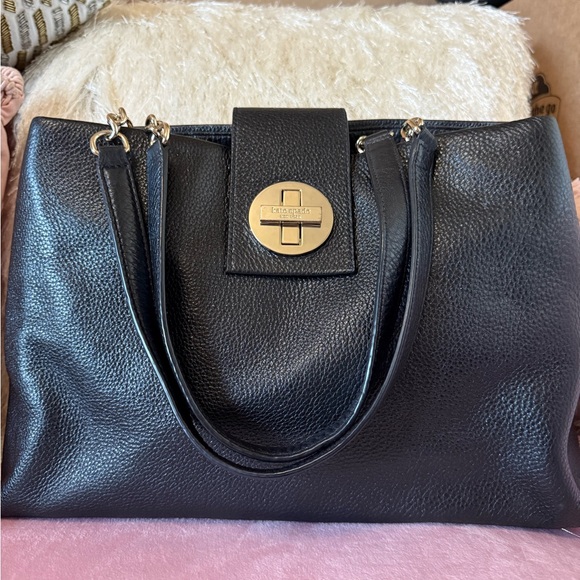 kate spade Handbags - KATE SPADE Black Leather Shoulder Bag w Silver Turlock and Hardware